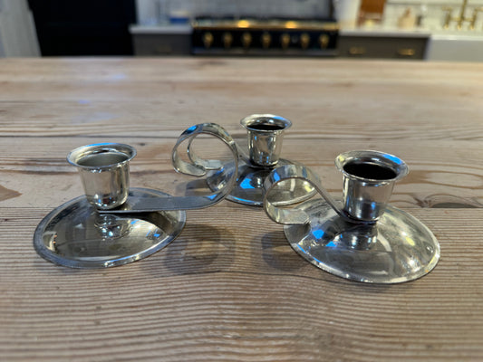 Art deco Silvertone metal candle holder sold individually