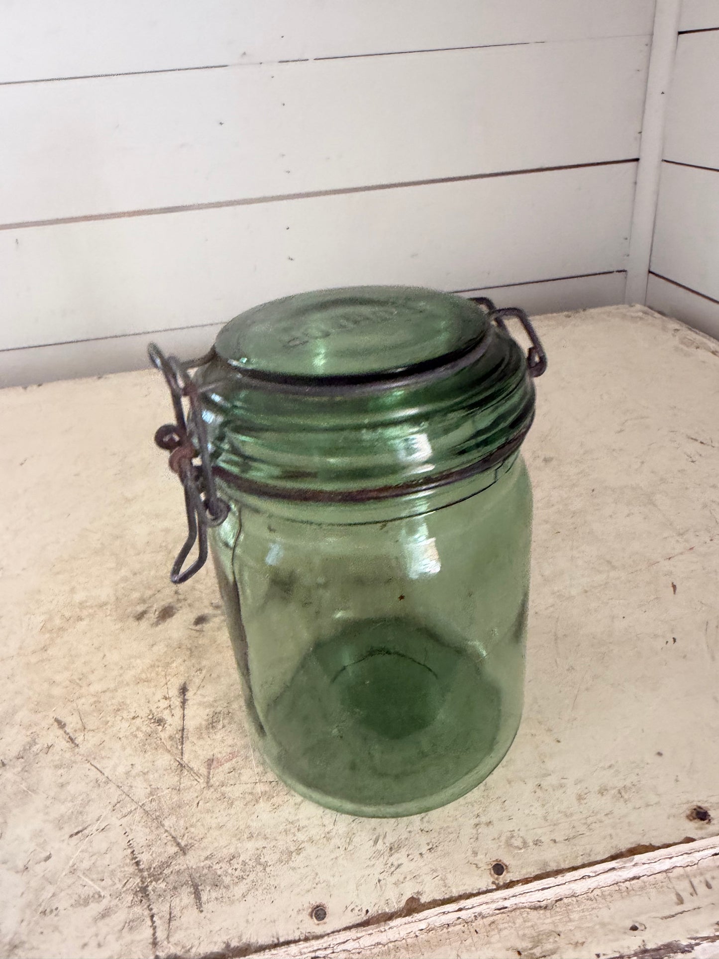 Dufor 3/4 litre Antique Green Glass Hermetic Canning Jar