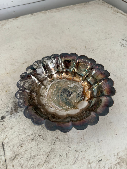 Scalloped tarnished silver dish