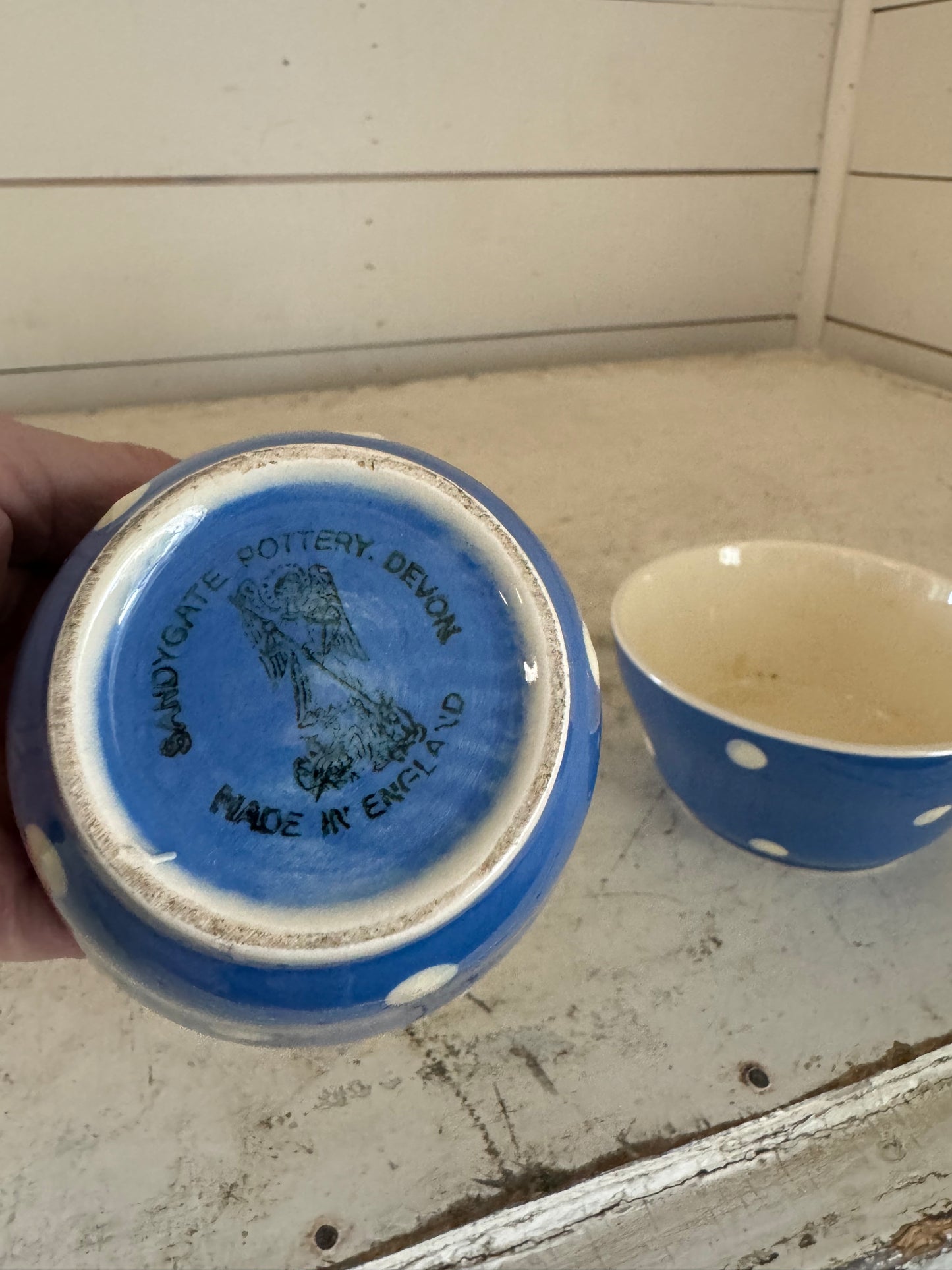 Sandygate Pottery Devon Blue and White Polka Dot bowl sold individually