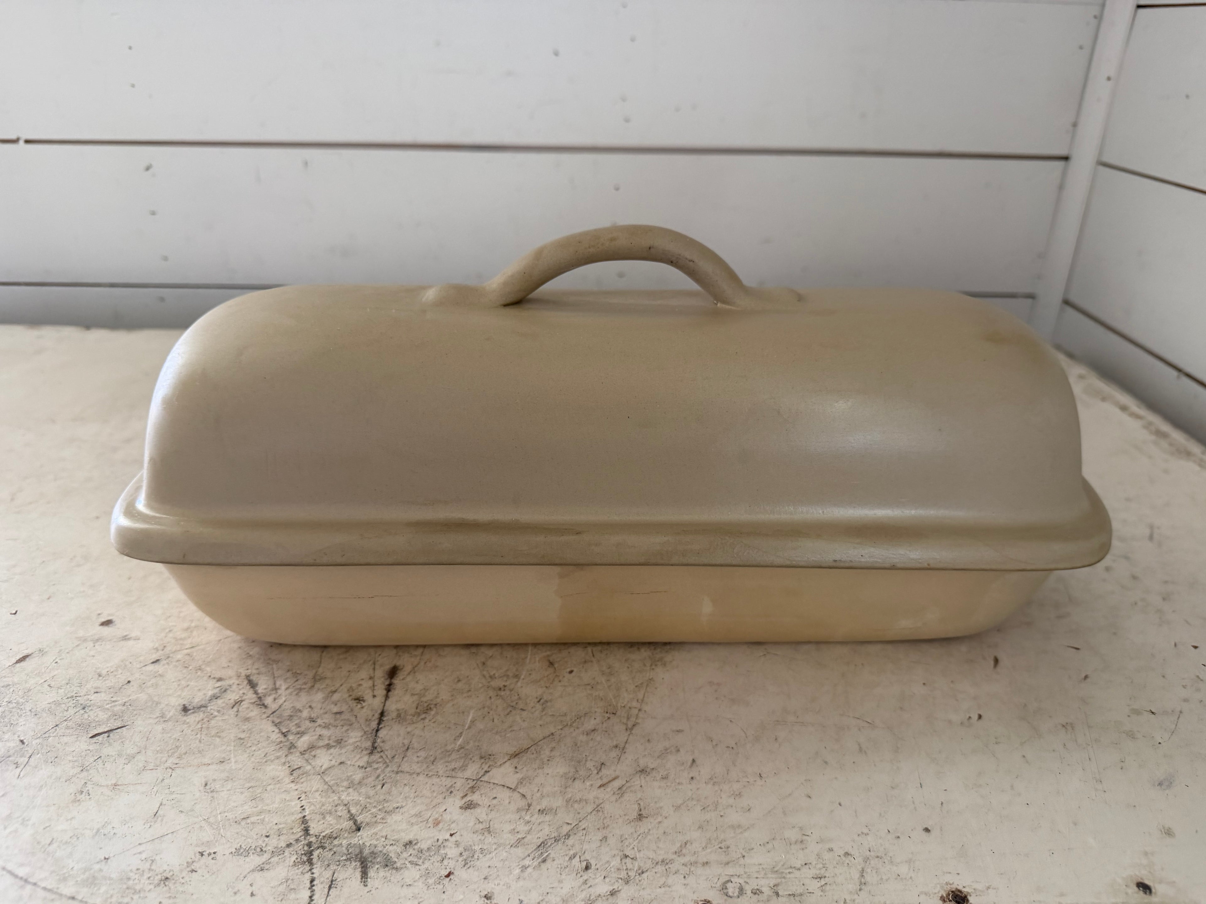 Vintage 15" Sassafras Superstone Clay Bread Baker Covered Oblong Loaf Pan