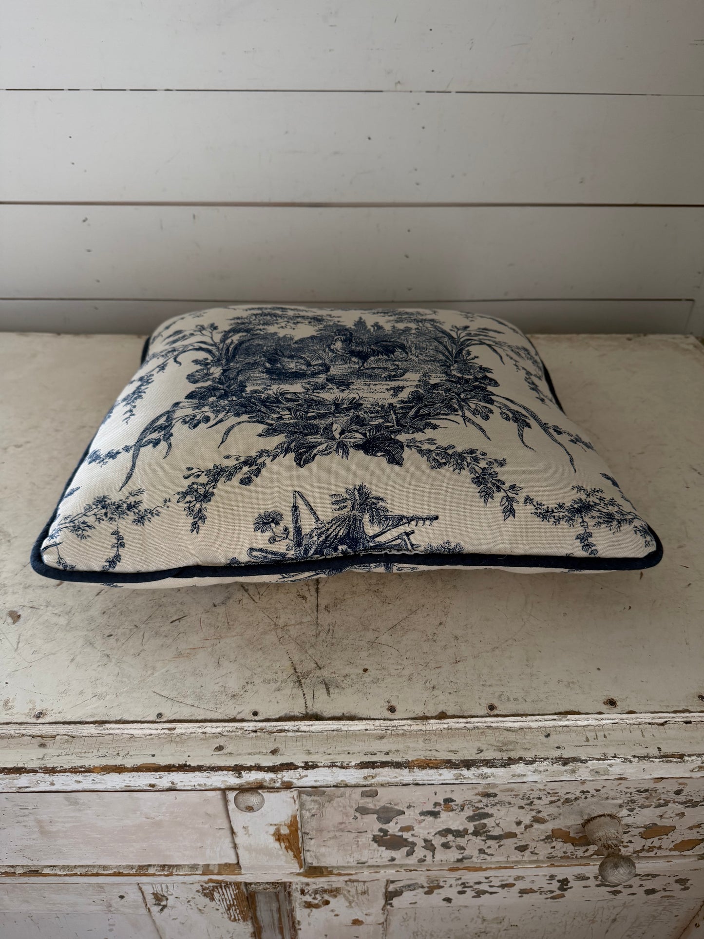 French Country Blue Toile Throw Pillow