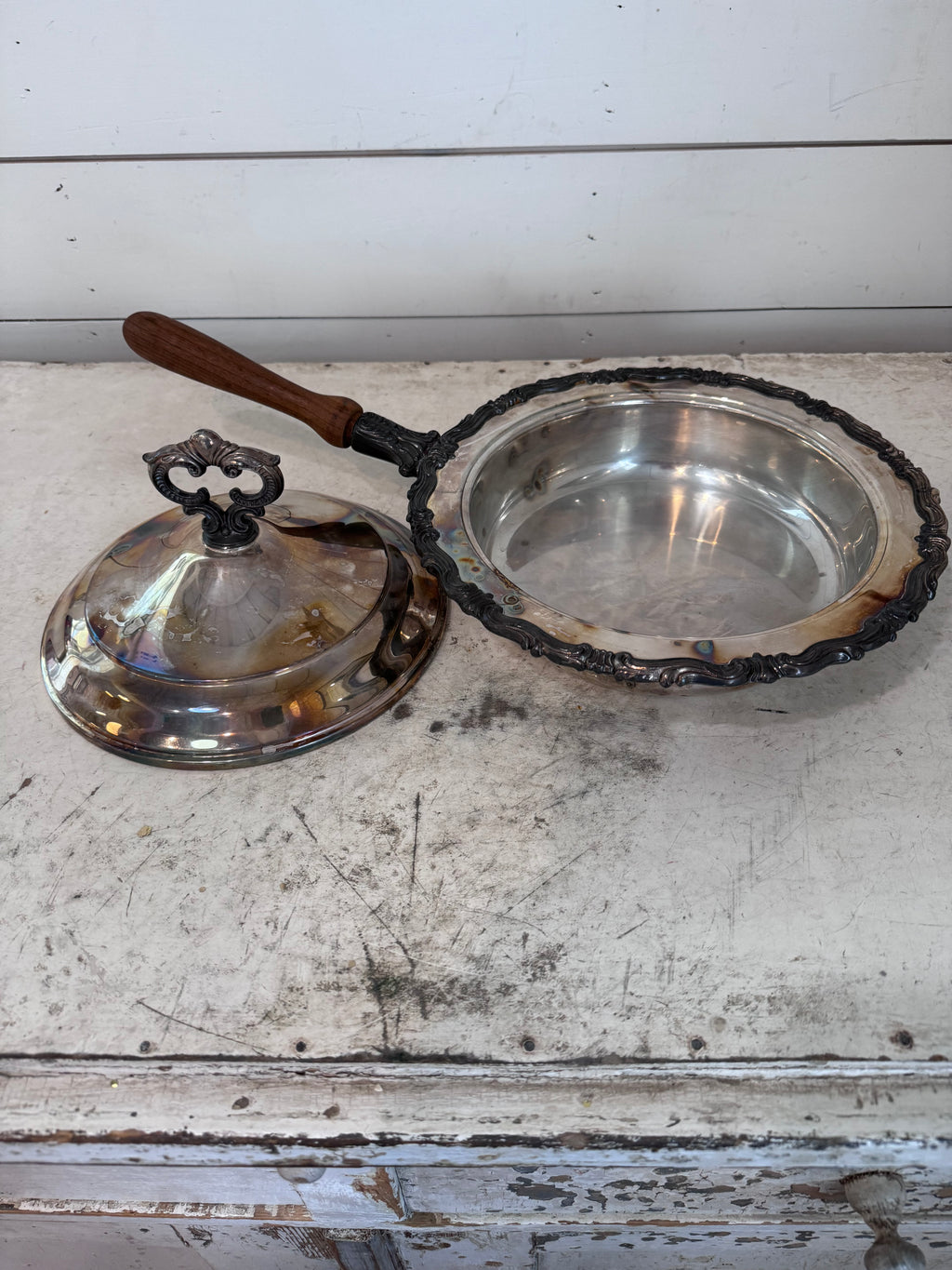 Silver Plate Warmer with lid and wood Handle FB Rogers Co