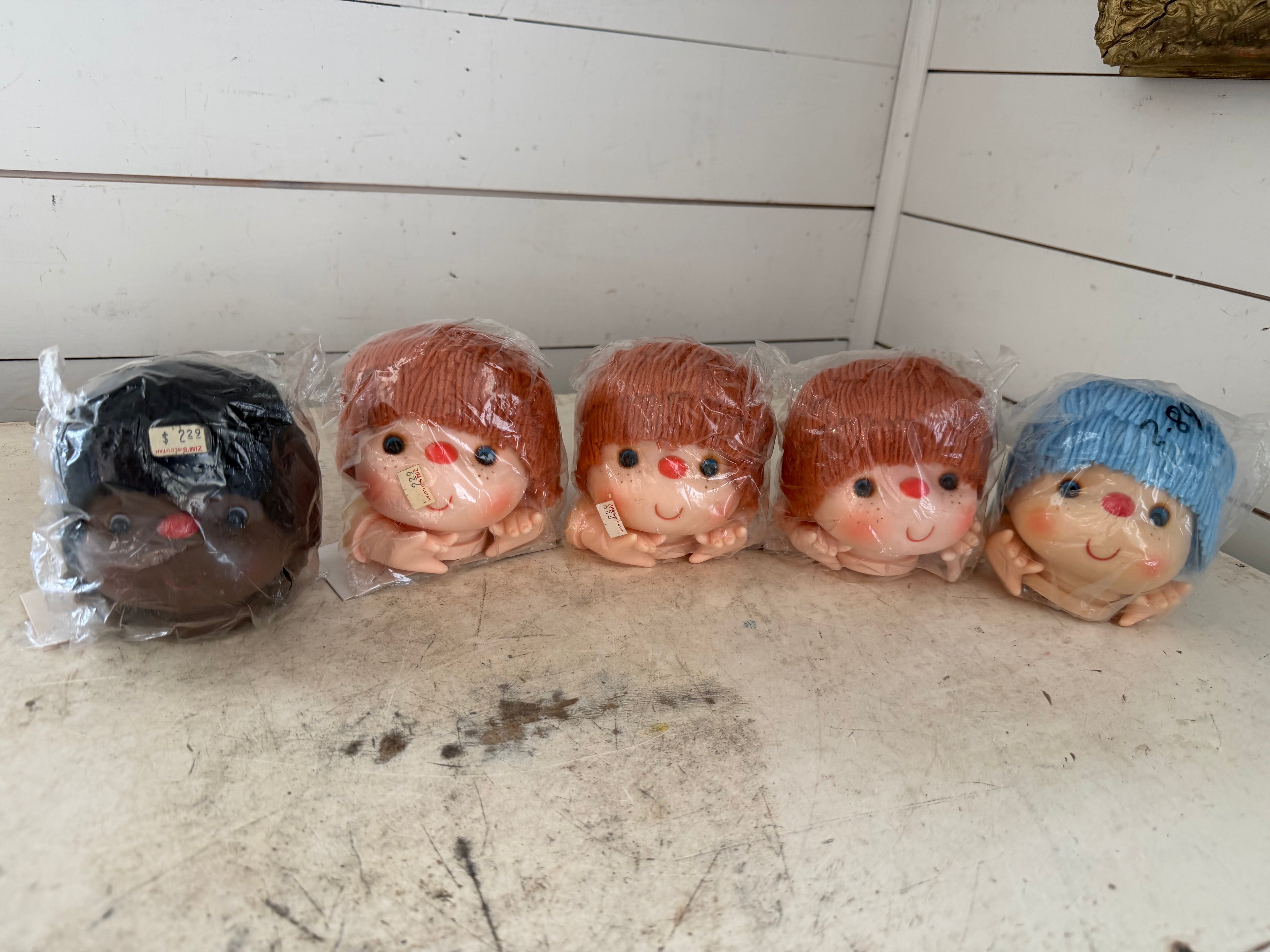Vintage Doll Heads for Crafting Yarn Hair Ice Cream Dolls with Hands - sold individually