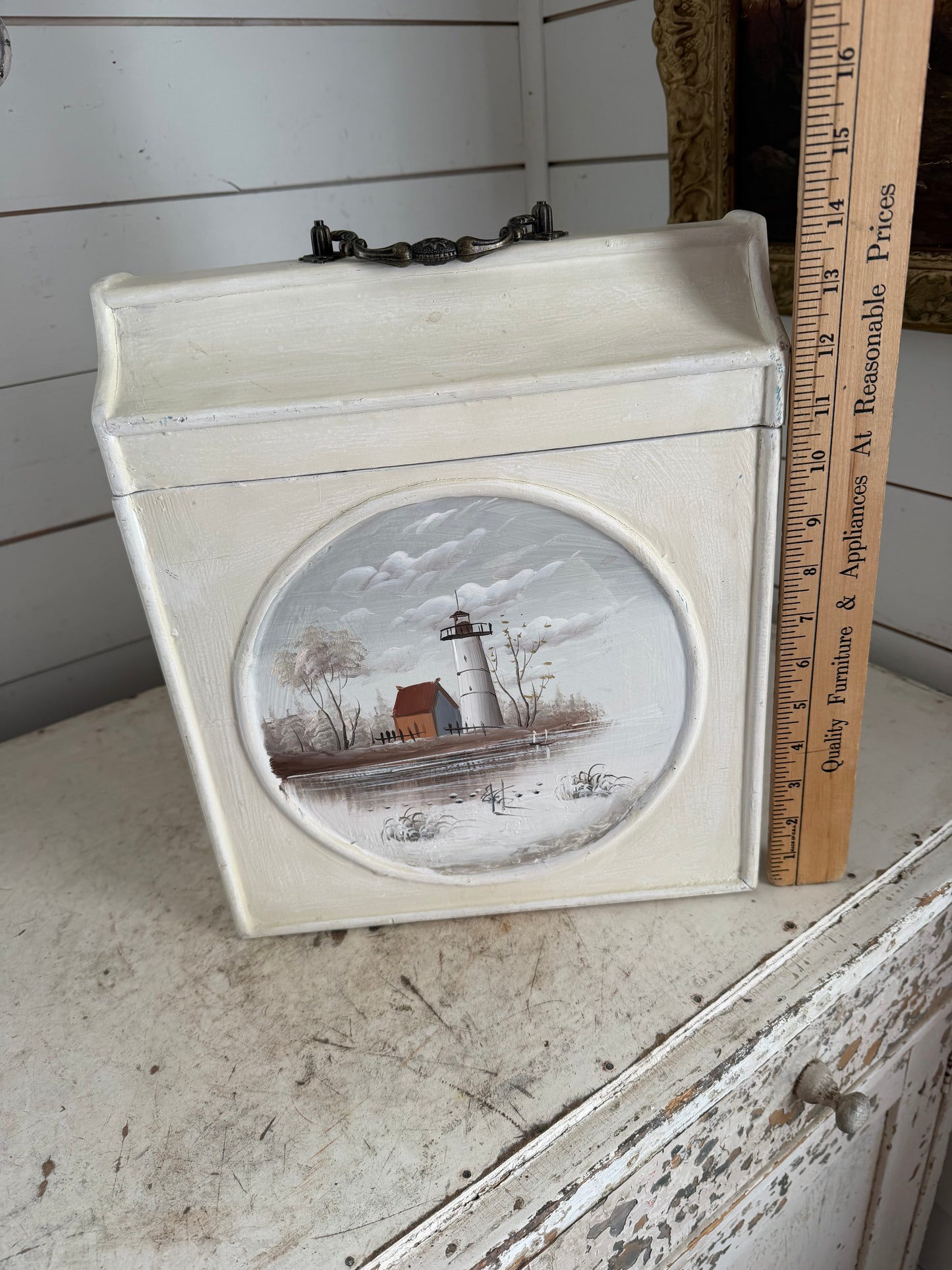 Hand painted lighthouse scenes wood storage box