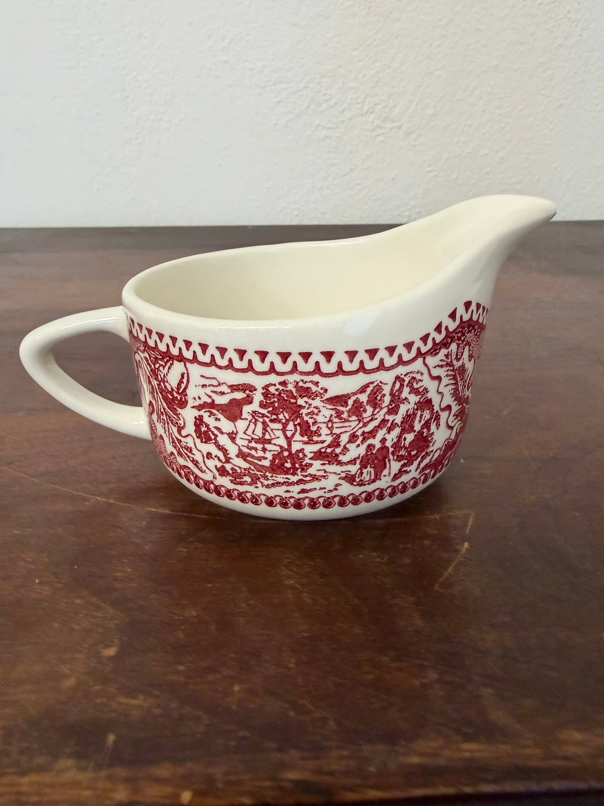 Vintage Red transferware creamer “Memory Lane” pattern