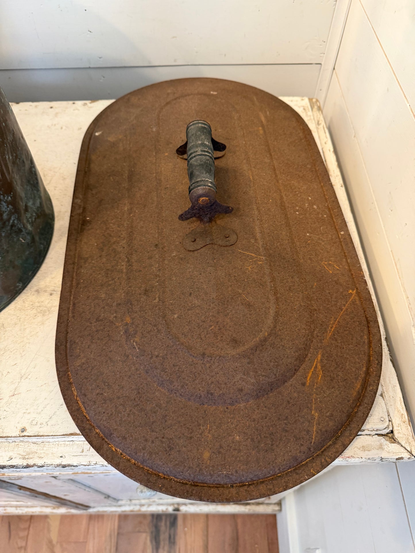 Antique copper boiler wash tub with tin lid