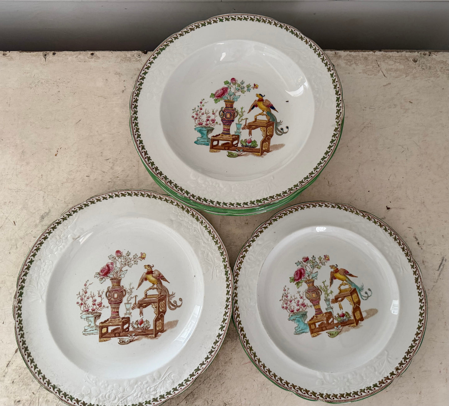 Antique Spode Chinoserie Green Transferware sold Individually