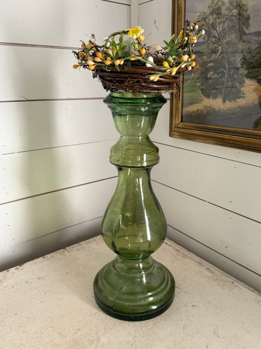 Large green recycled glass candlestick - bird nest not included