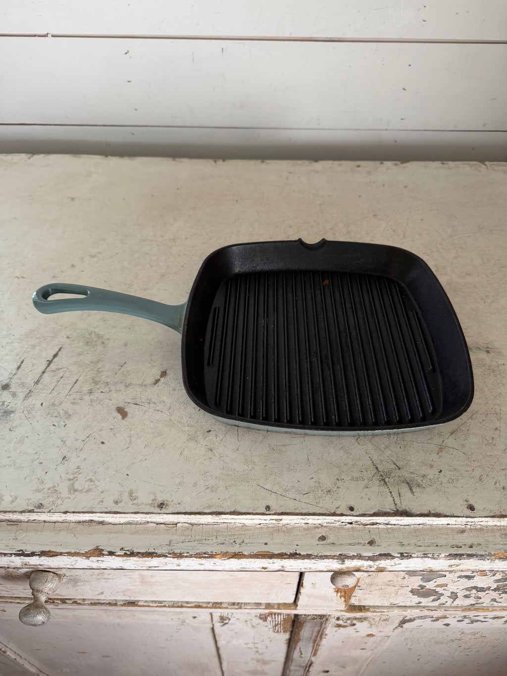 Cuisinart Chef Classic Teal Enamel Cast Iron Grill Pan - Will Get Re-Seasoned