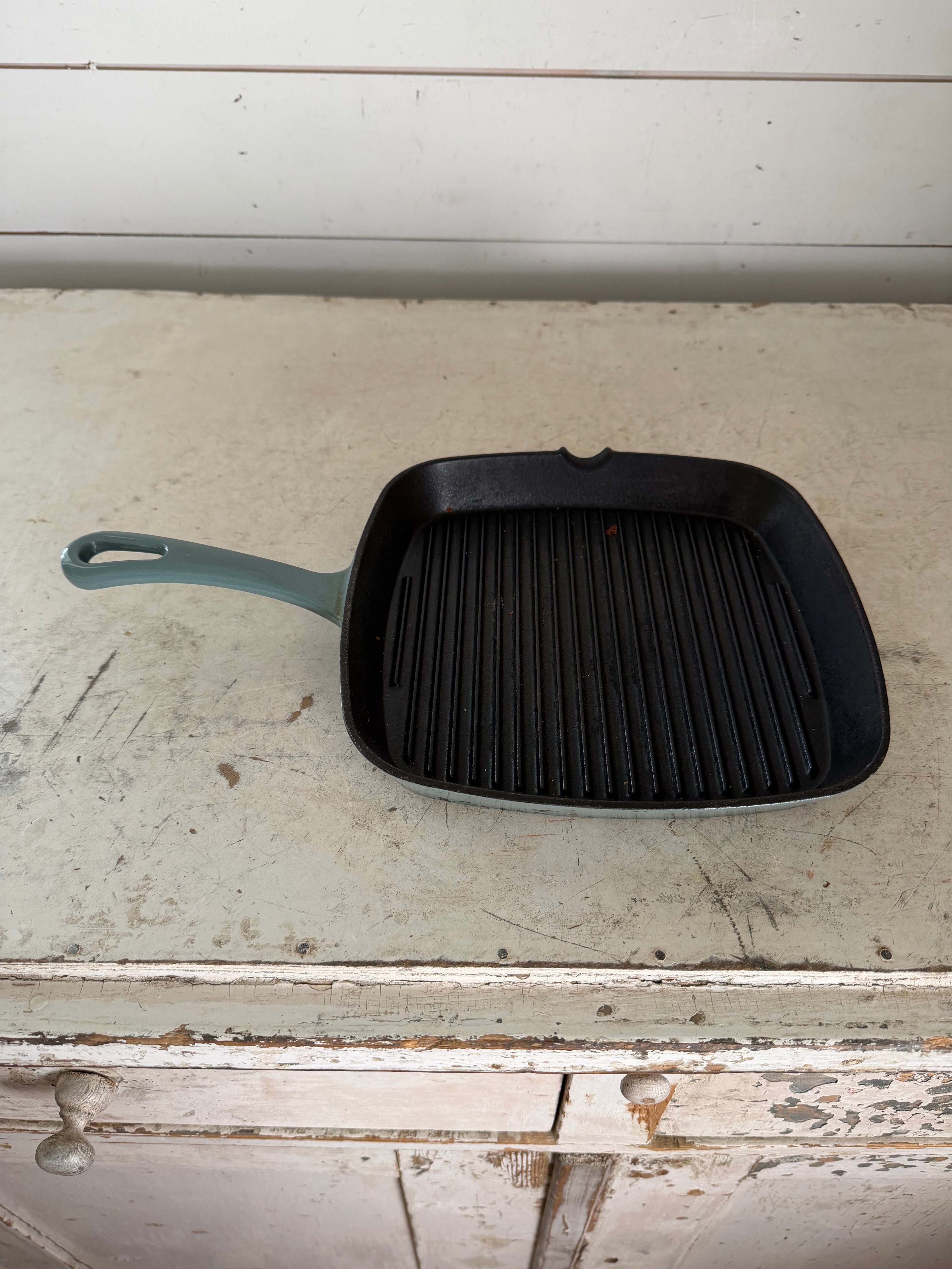 Cuisinart Chef Classic Teal Enamel Cast Iron Grill Pan - Will Get Re-Seasoned
