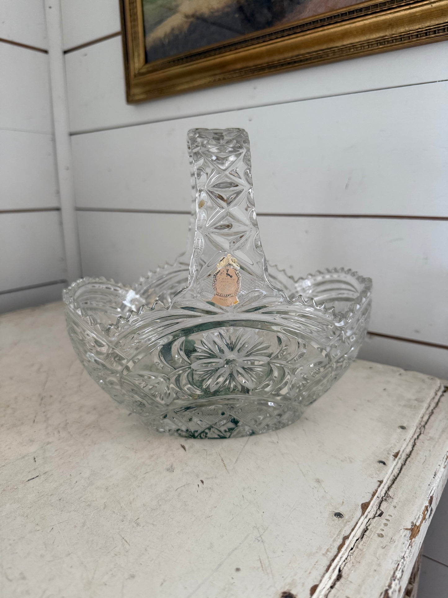 Imperlux 24% hand Cut Lead Crystal Basket Centerpiece