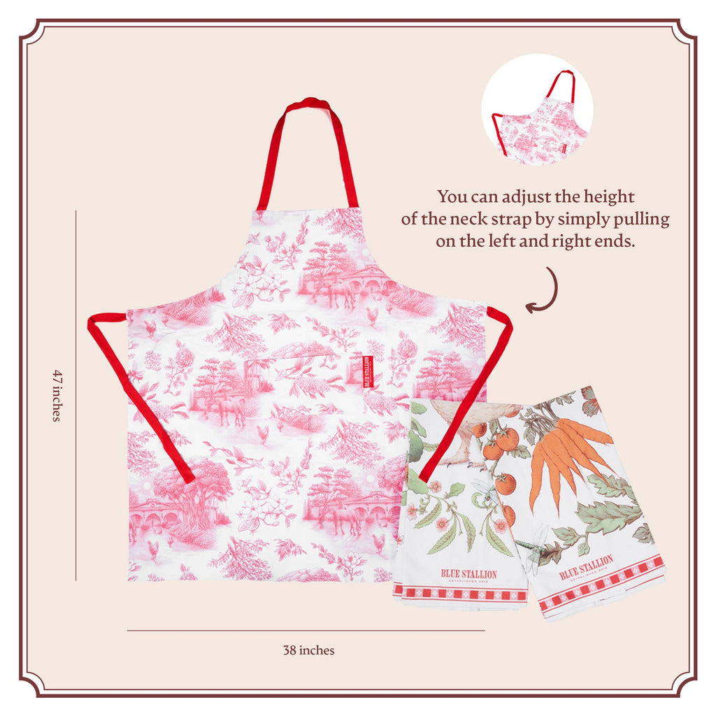 Red Farm Toile Apron & Tea Towels Set