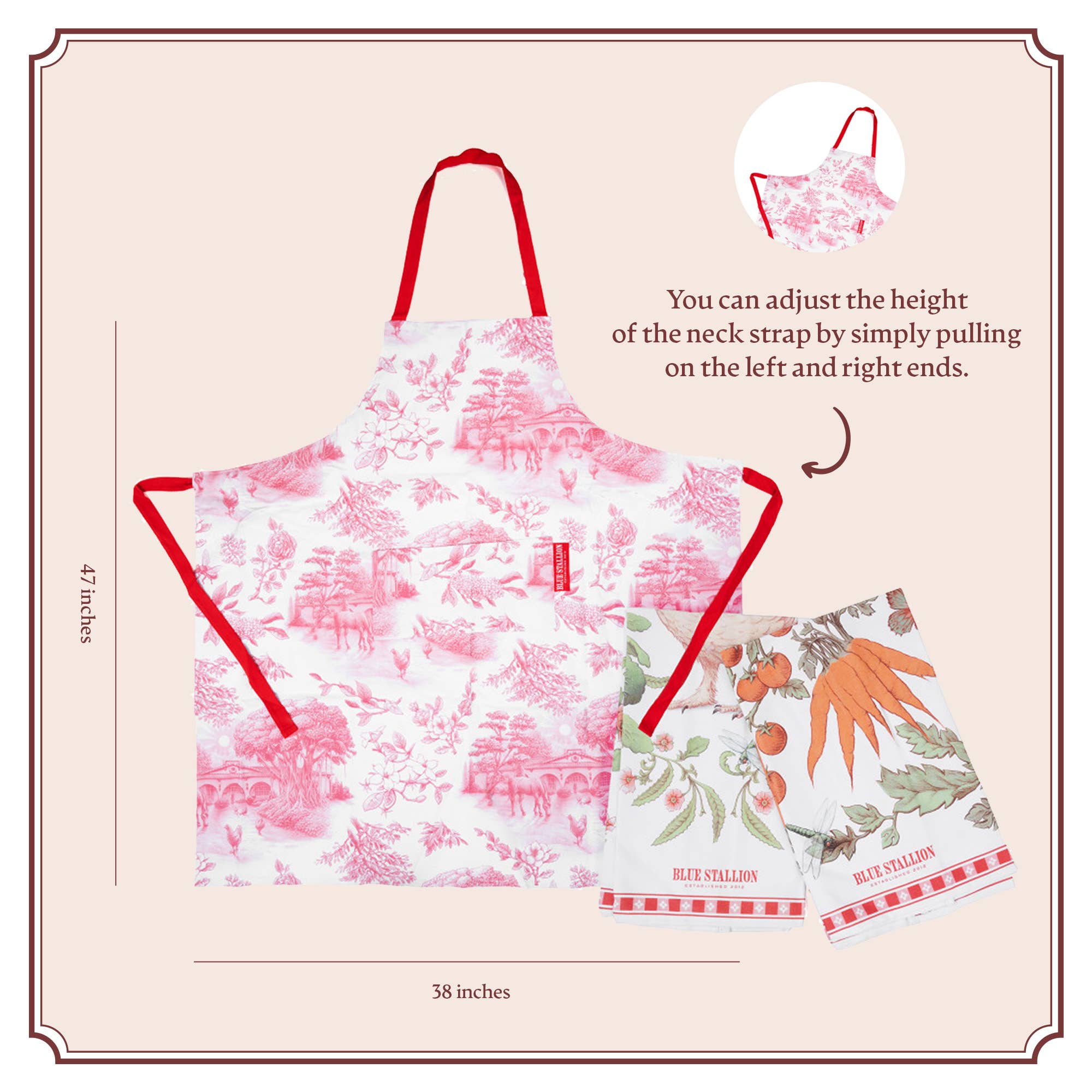 Red Farm Toile Apron & Tea Towels Set