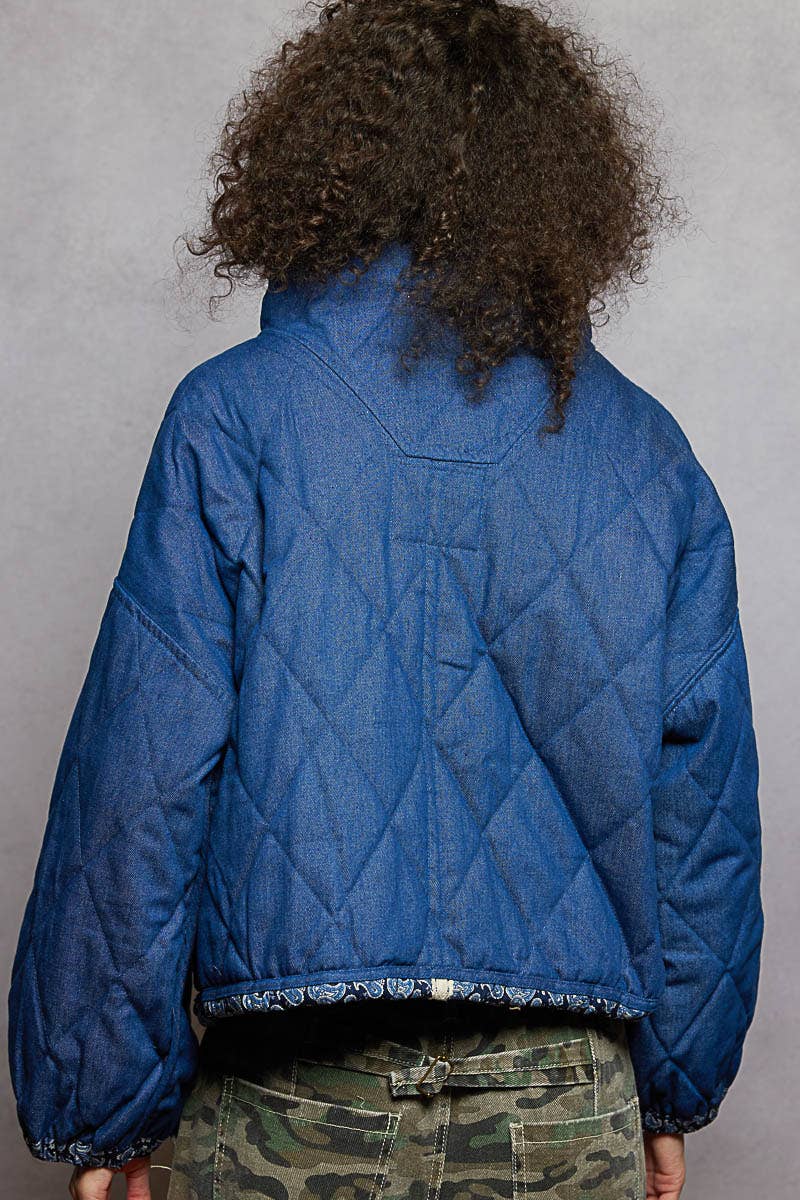 Paisley Pattern Lace Trim Reversible Padded Jacket