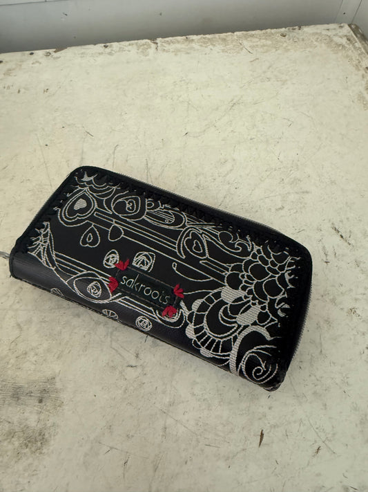 Sakroots Wallet Clutch Organizer Coated Canvas Metallic Songbird Black