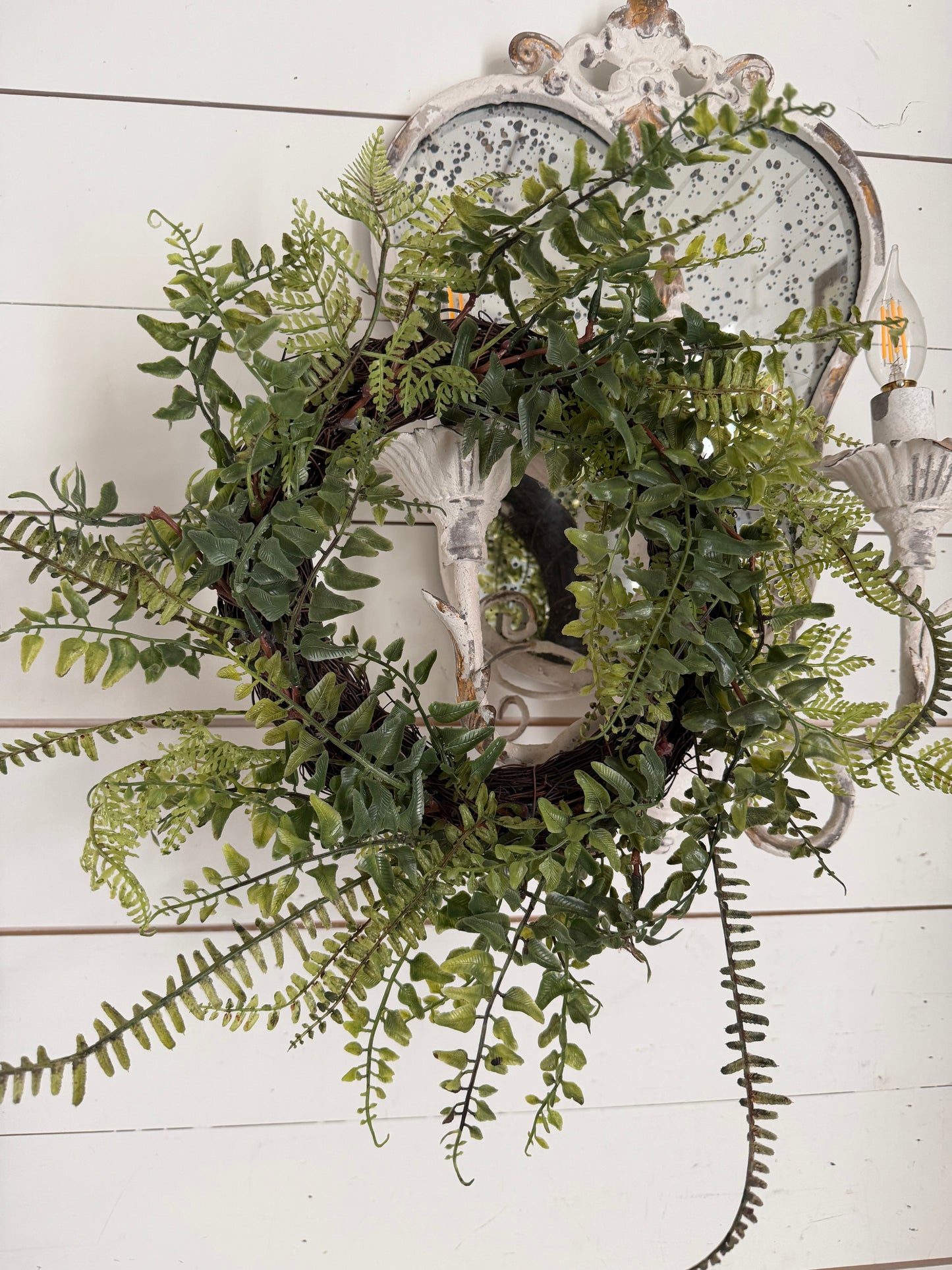 10” Faux fern wreath with a grapevine base