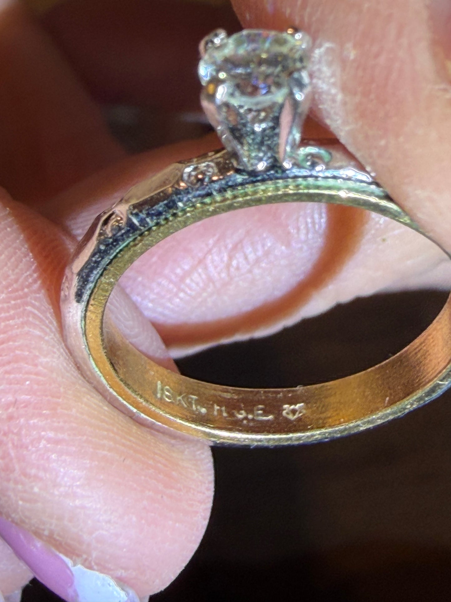 Vintage 18KT HGE Electroplated Gold Engagement Ring CZ - Size 8