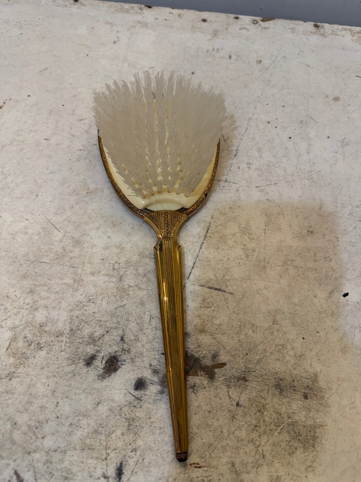 Antique European brush with brass and flowers