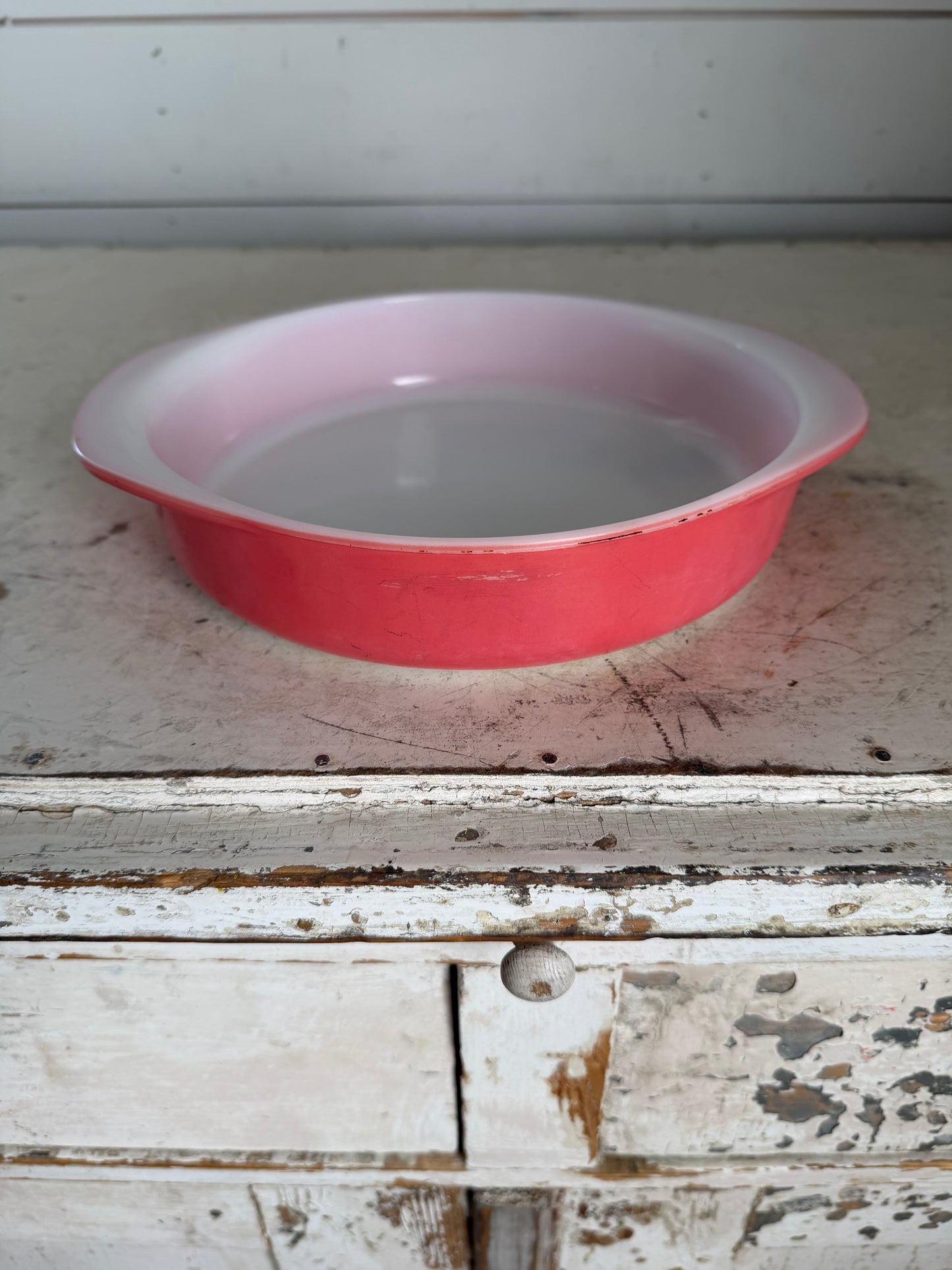 Pyrex Flamingo Pink 8” Round Casserole Dish - Has some wear and light scratches