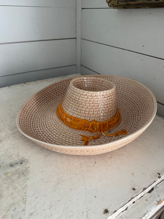 Vintage Treasure Craft Sombrero Cowboy Hat Chip and Dip Large Serving Bowl Dish USA
