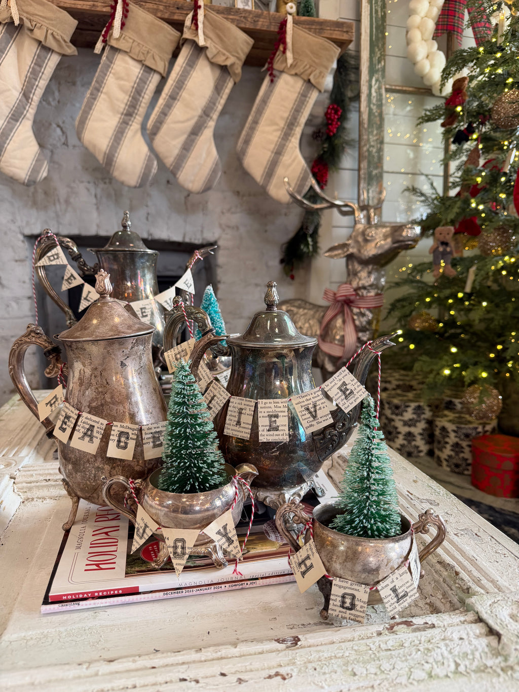 Tarnished Silver Teapots, sugar dishes and creamers with banners sold seperately