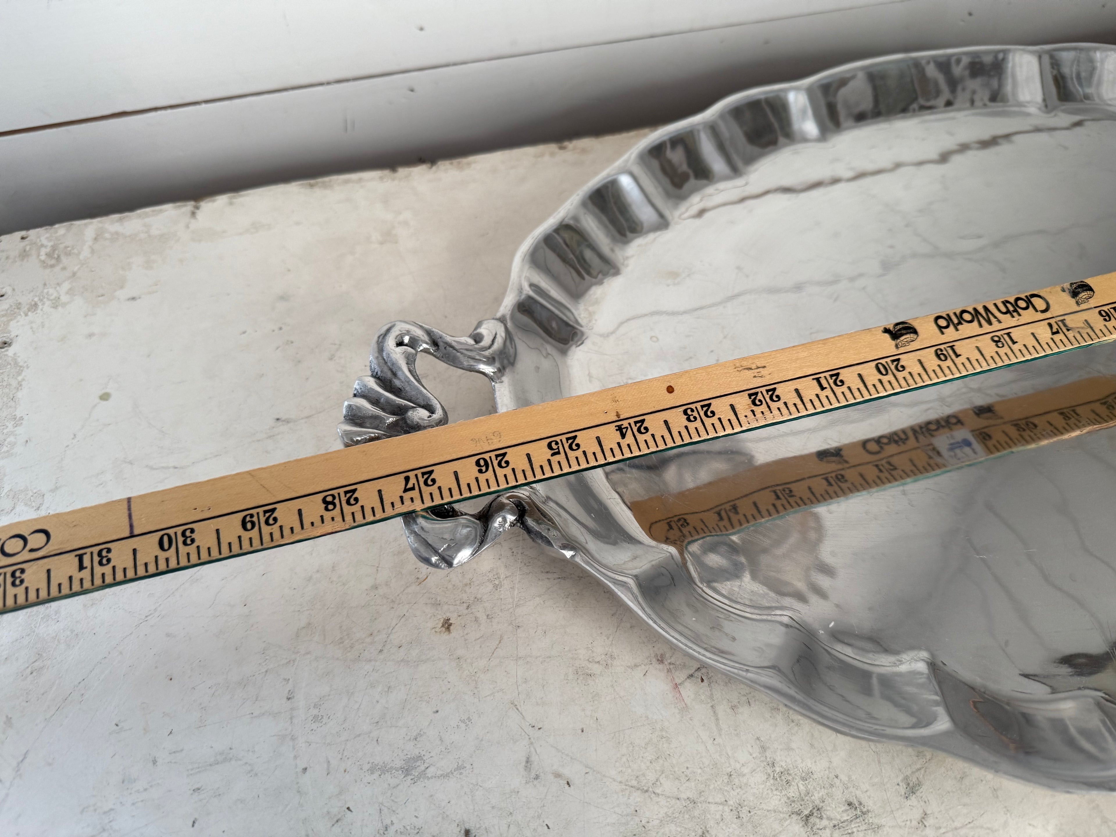 Oversized Victorian Style Polished Aluminum Tray
