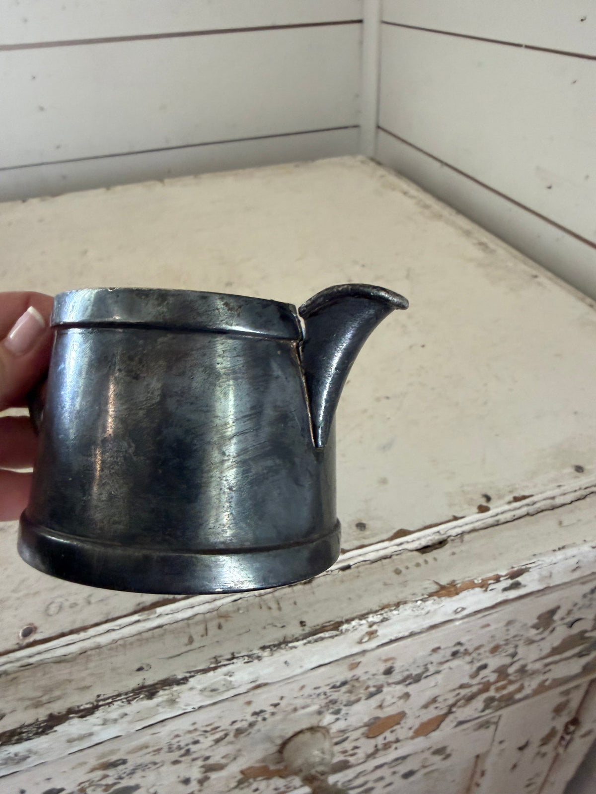 Vintage EPNS creamer has cracked perfect for flower arrangement