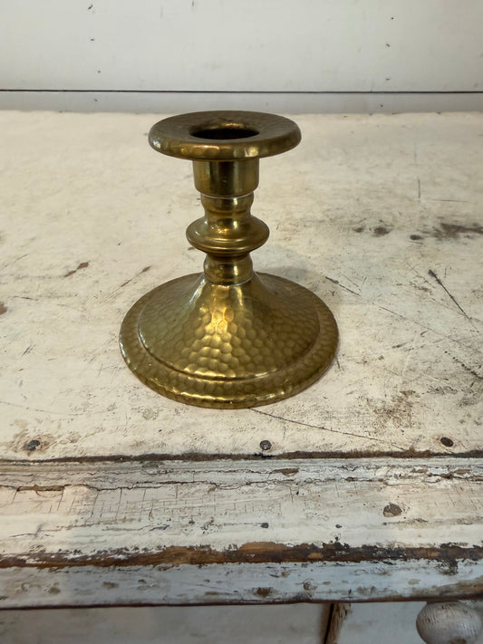 Single hammered brass candlestick