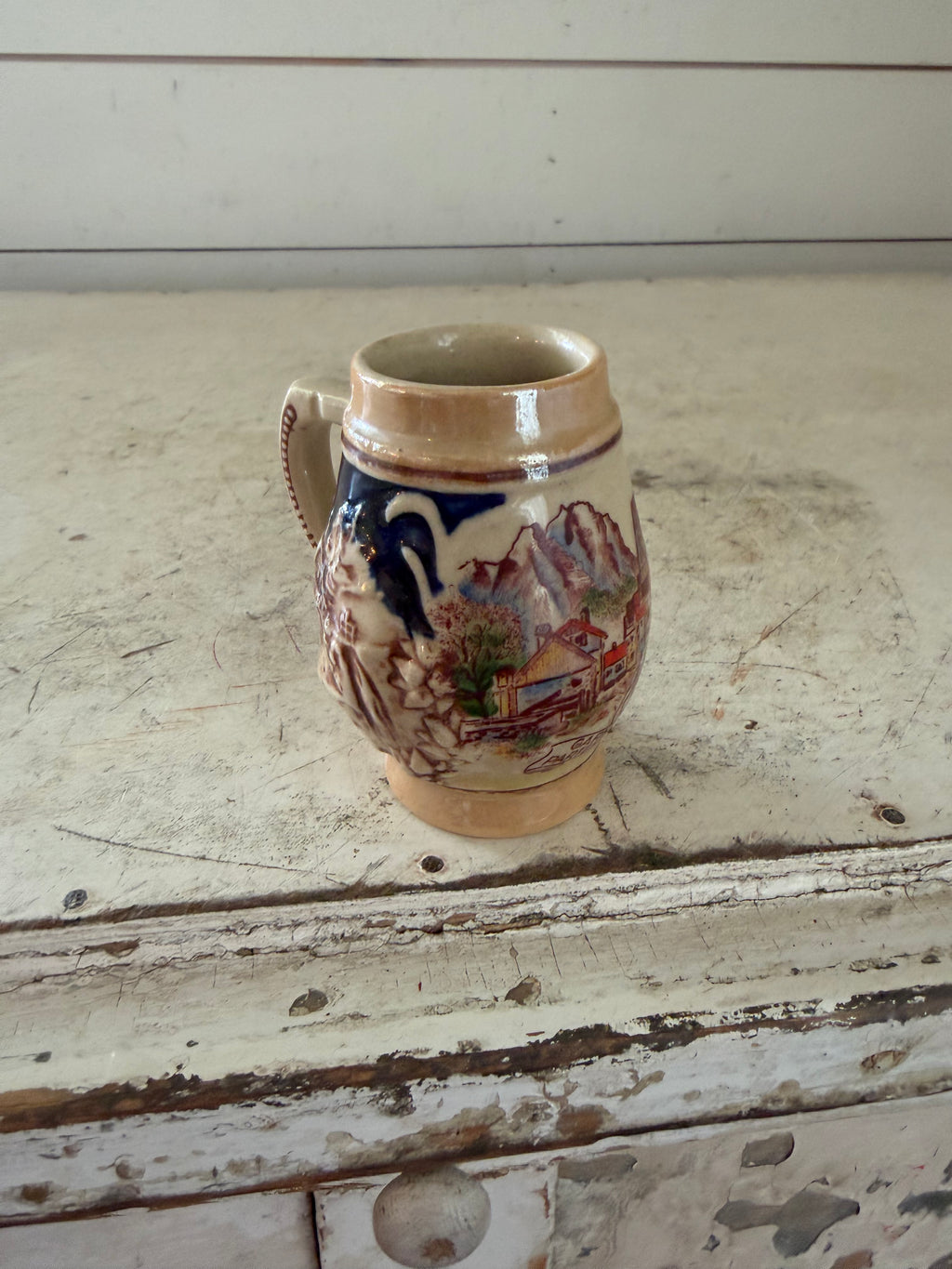 Mini Ceramic Souvenir Mug with village scene