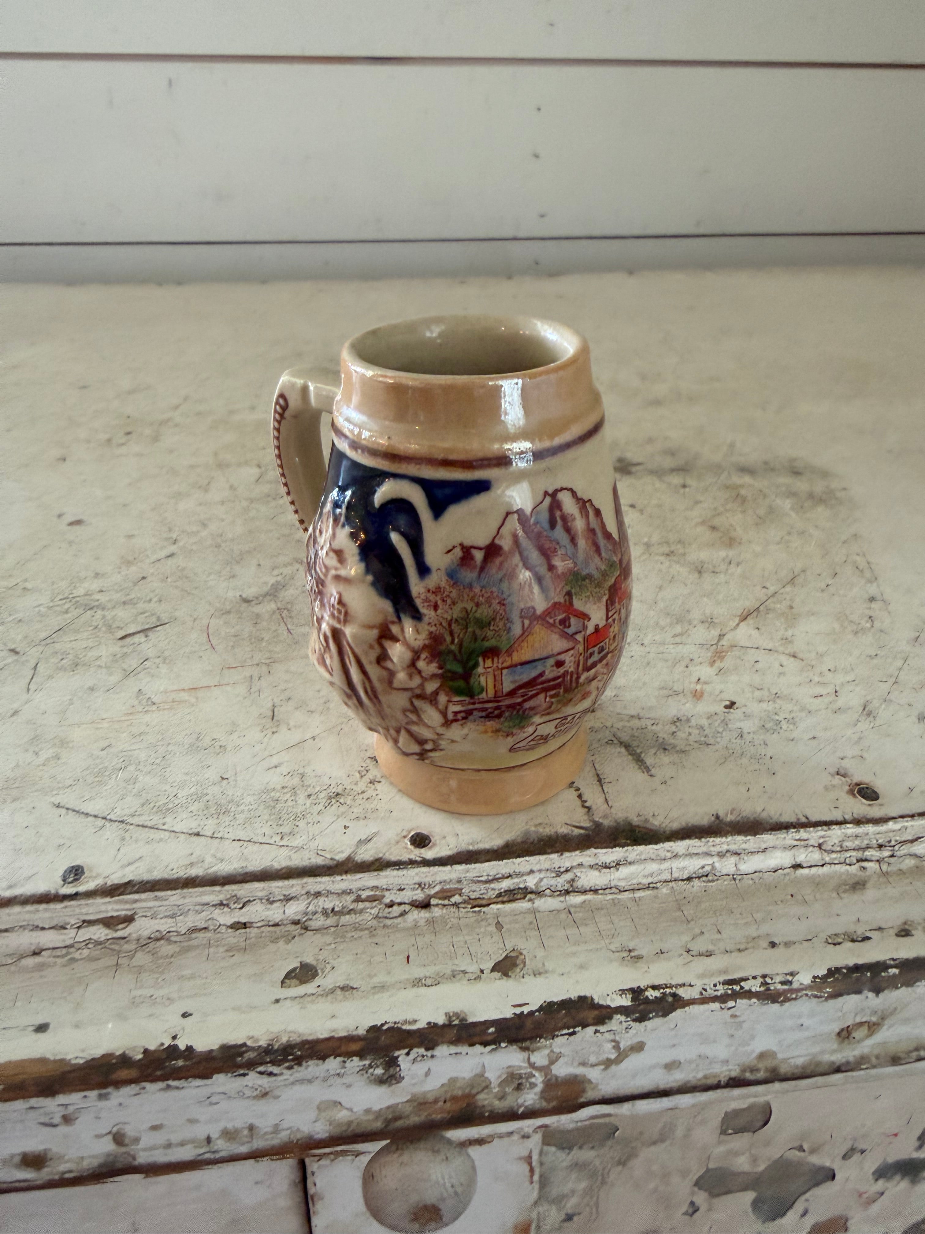 Mini Ceramic Souvenir Mug with village scene