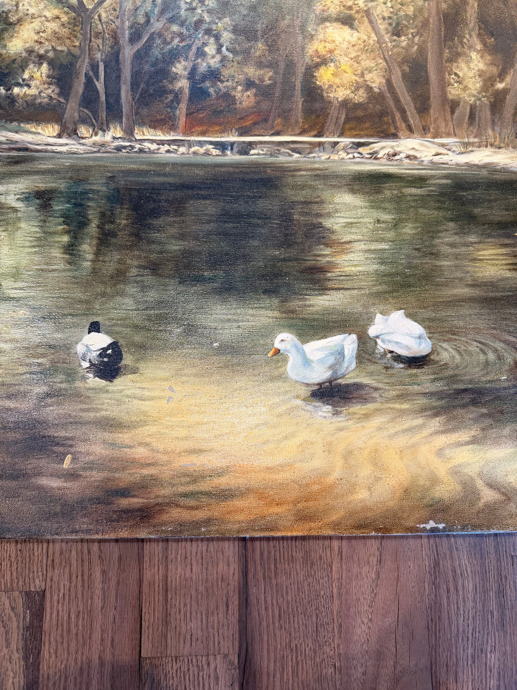 California Artist Jay Schmidt Signed Oil Painting On Canvas Of Ducks On a Pond