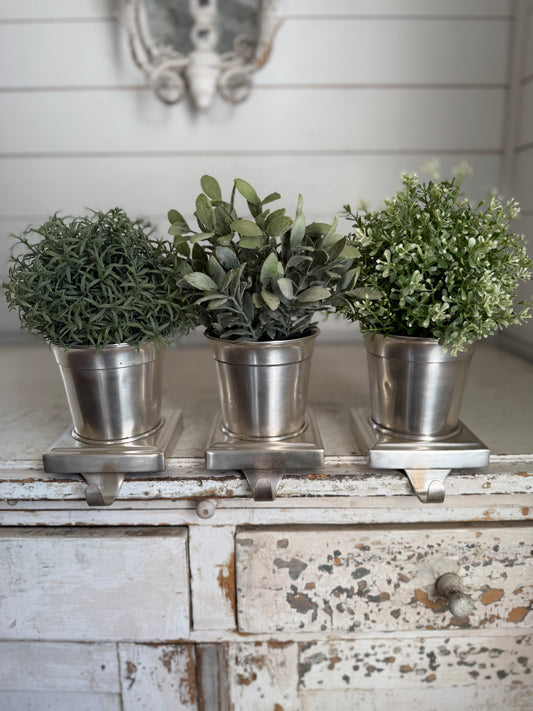 Stocking or wreath hanger Planters - sold individually Greenery not included