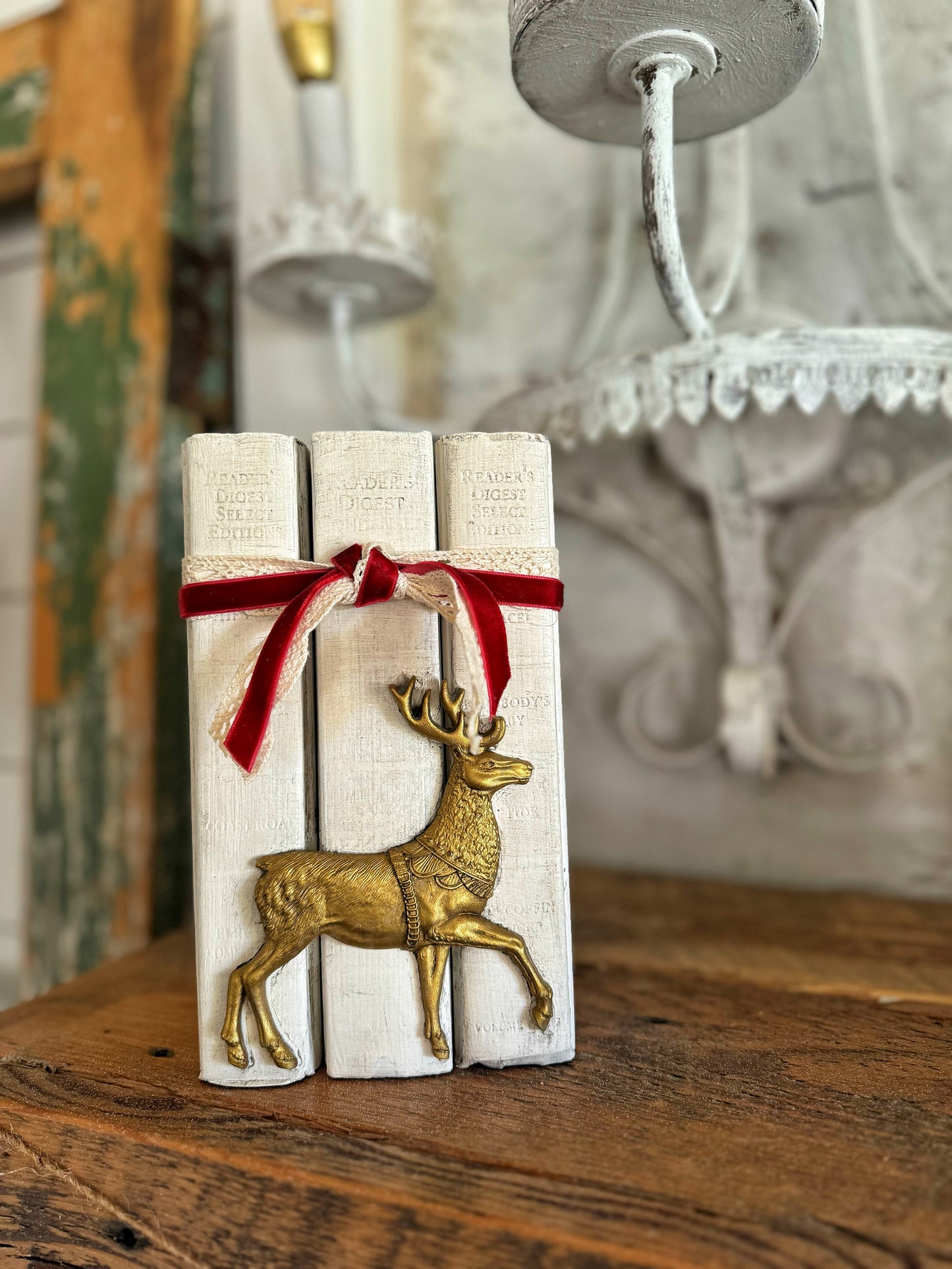 Hand Painted Christmas Book Stack