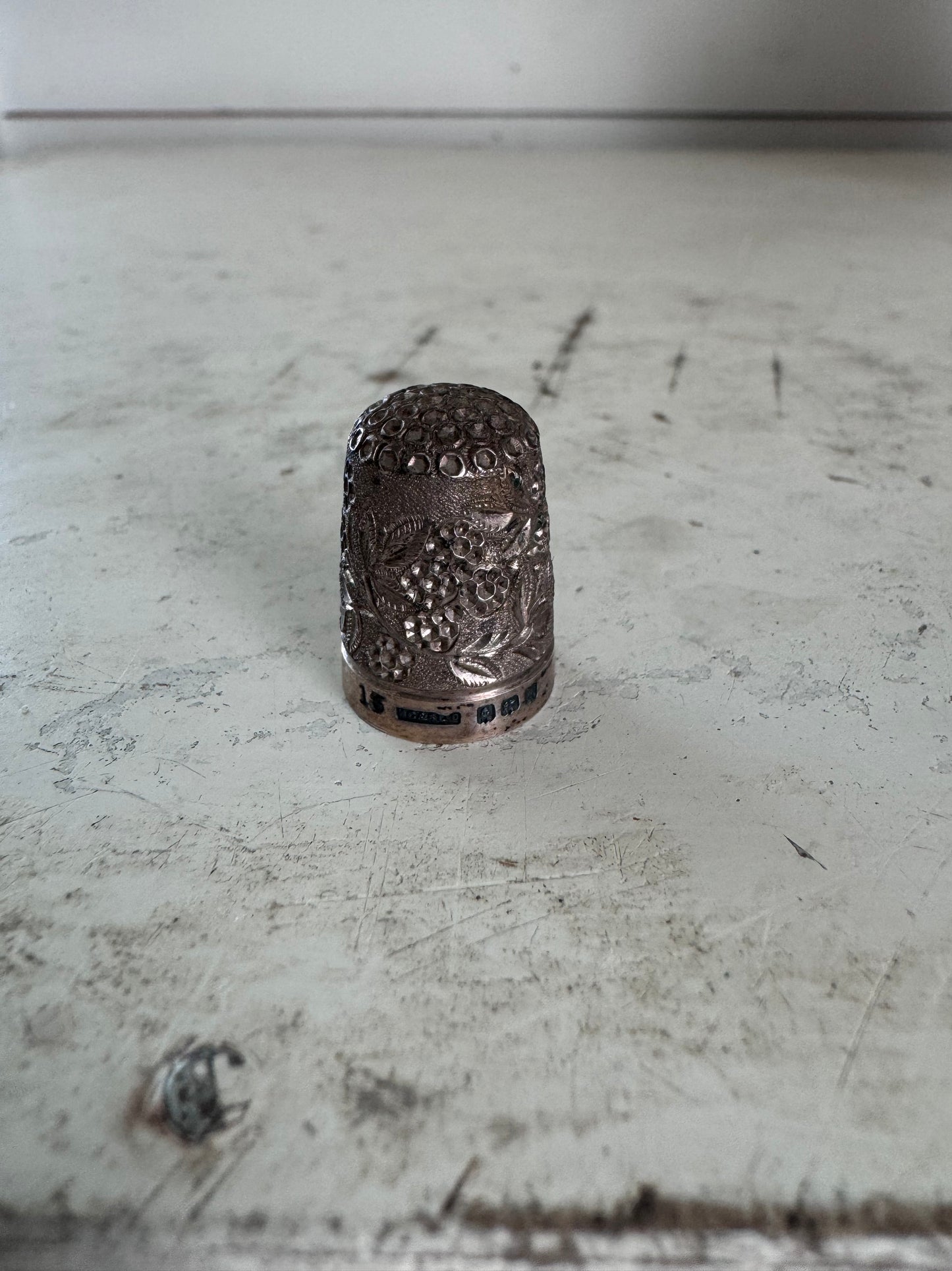 Floral Sterling Silver Hand Made Thimble  (Makers Mark Pictured)