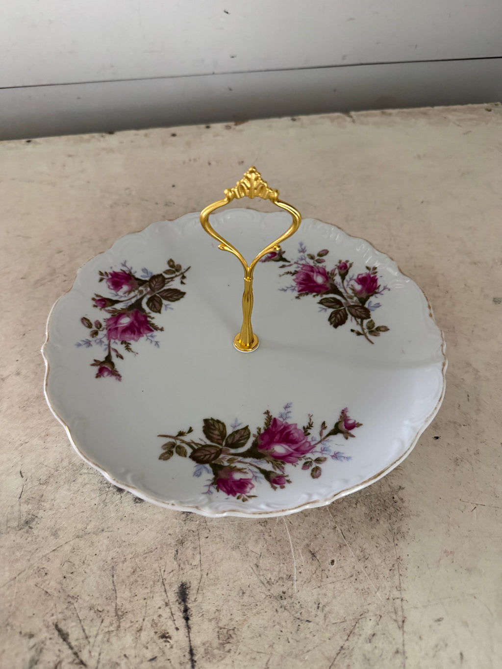 Vintage Floral Plate with Handle