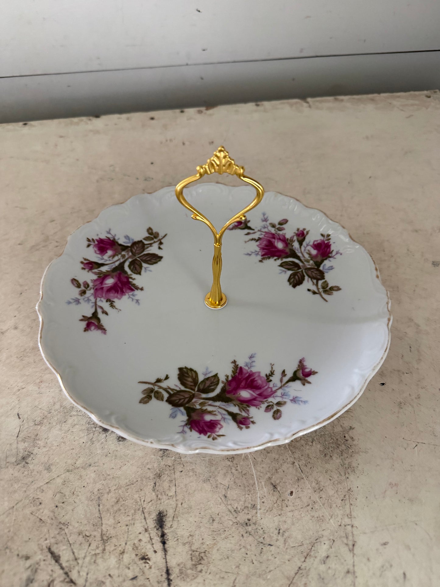 Vintage Floral Plate with Handle