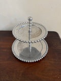 Vintage Beaded Pewter Two Tiered Tray