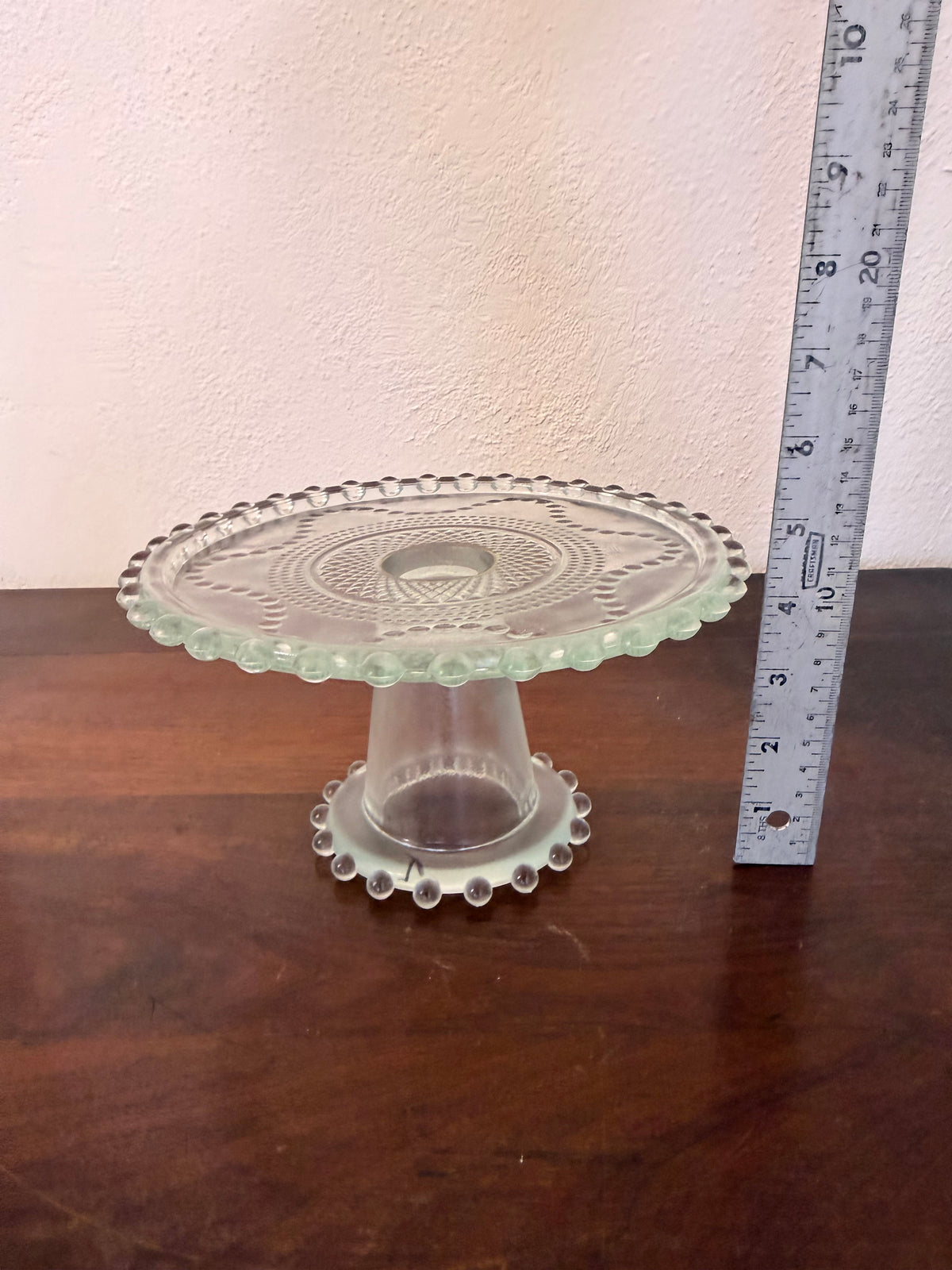 Vintgae Candlewick Style Beaded Glass Footed Cake Stand 8.5in Diameter