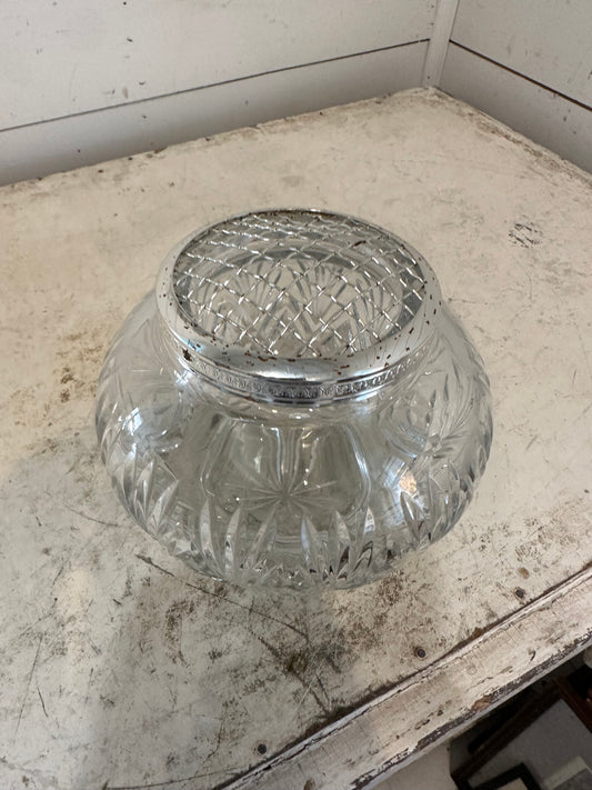 Large English Crystal Bowl with Flower Frog