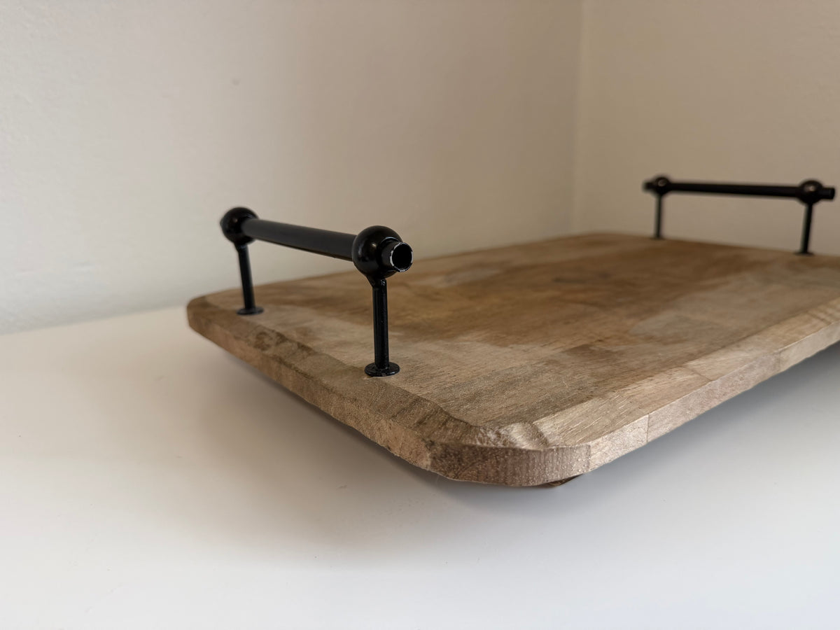 Wooden Serving Tray with Black Handles - Will get makeover