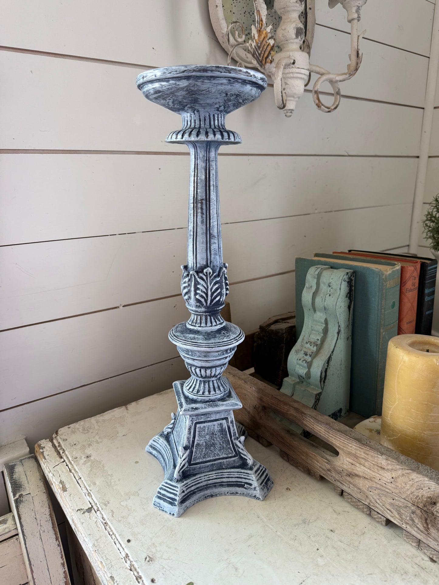 Vintage ornate candlestick hand painted