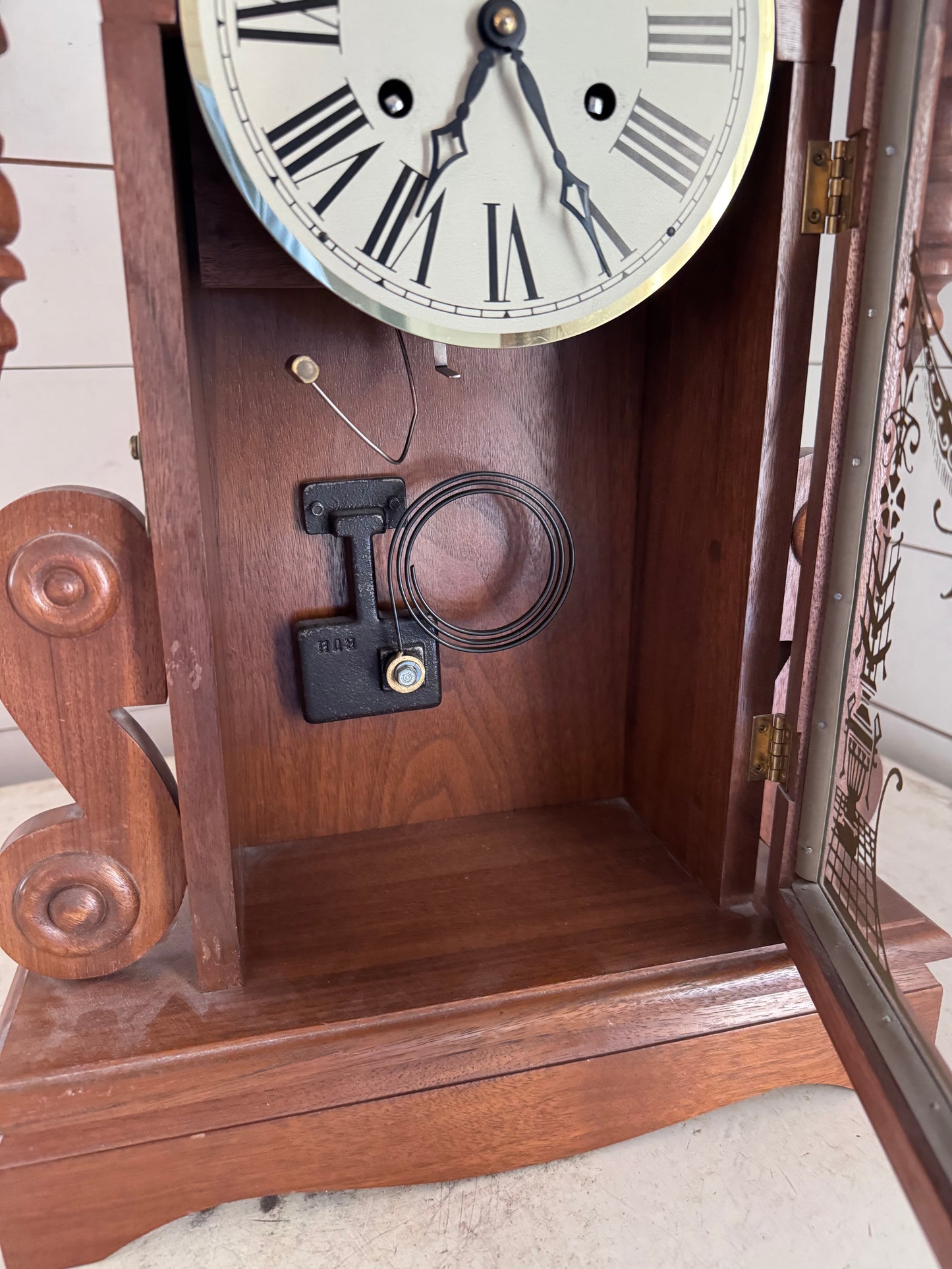 Vintage Walnut Mantle Clock as is we did not check to see if it works and it does not have a key