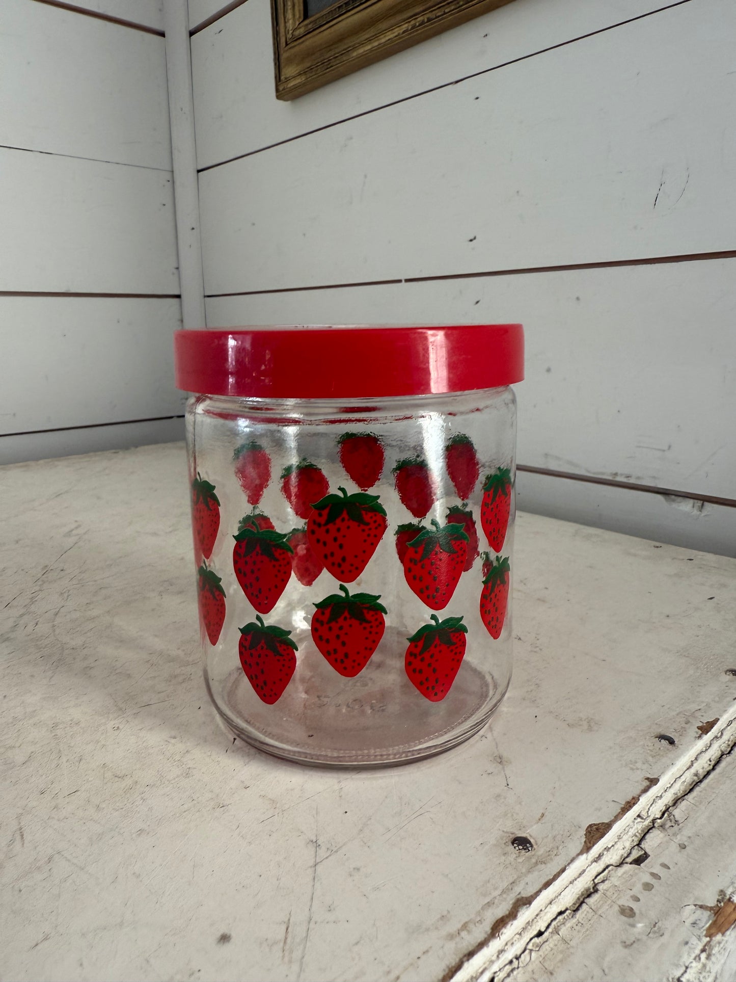 Vintage Strawberry Jar with red lid