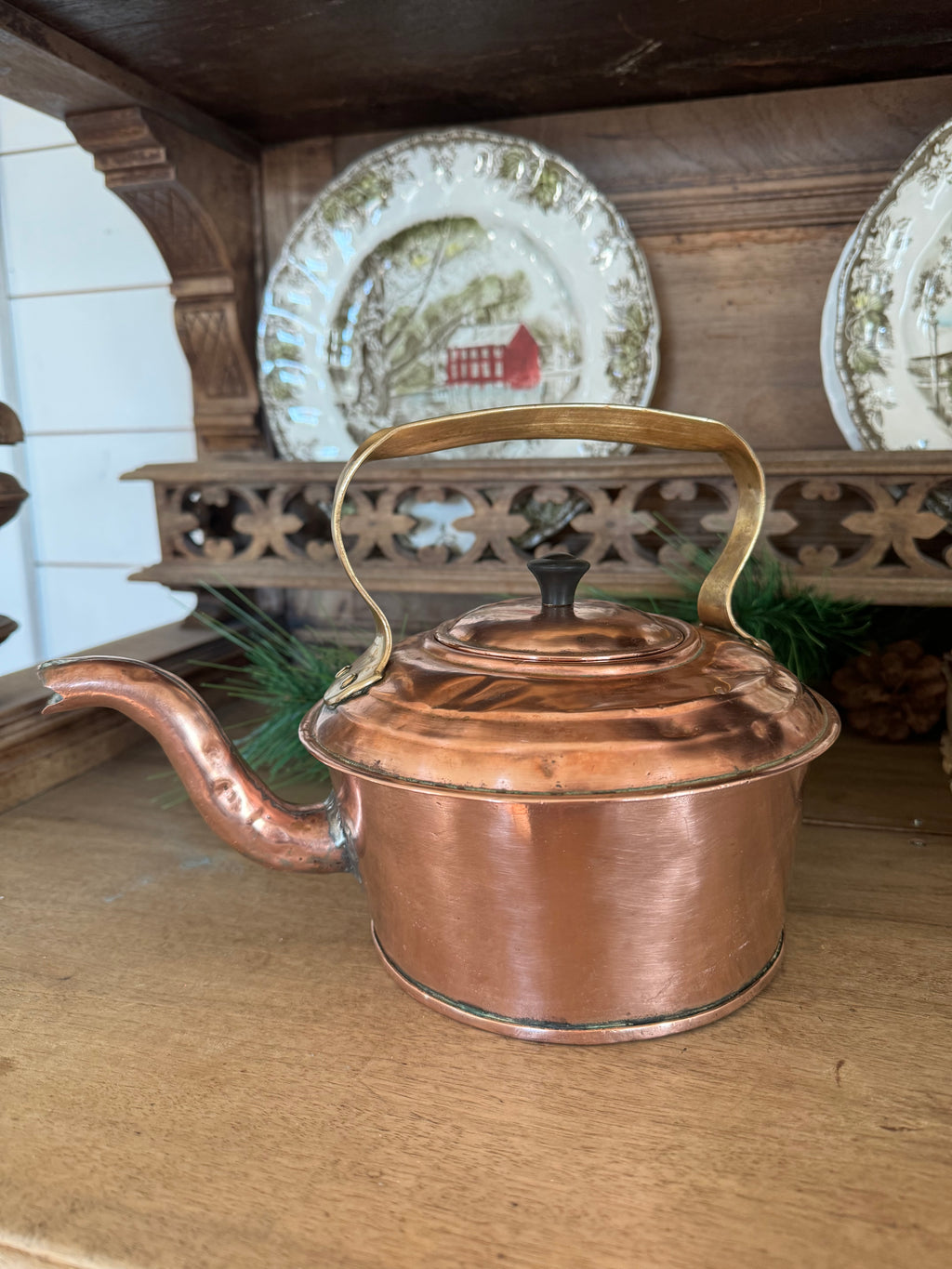 Antique English Copper Kettle with Brass Handle
