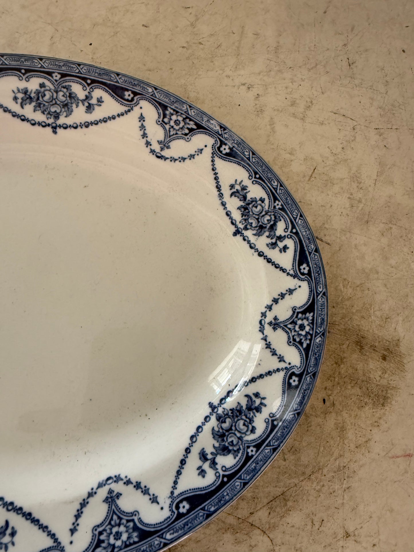 Vintage Universal Serving Plate Platter Blue White 12 x 10 in