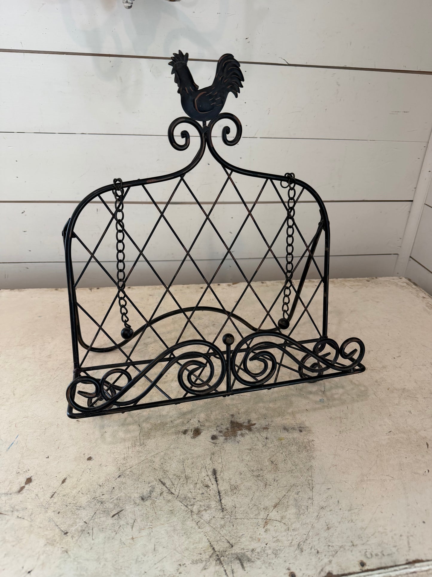 Metal cookbook holder with rooster
