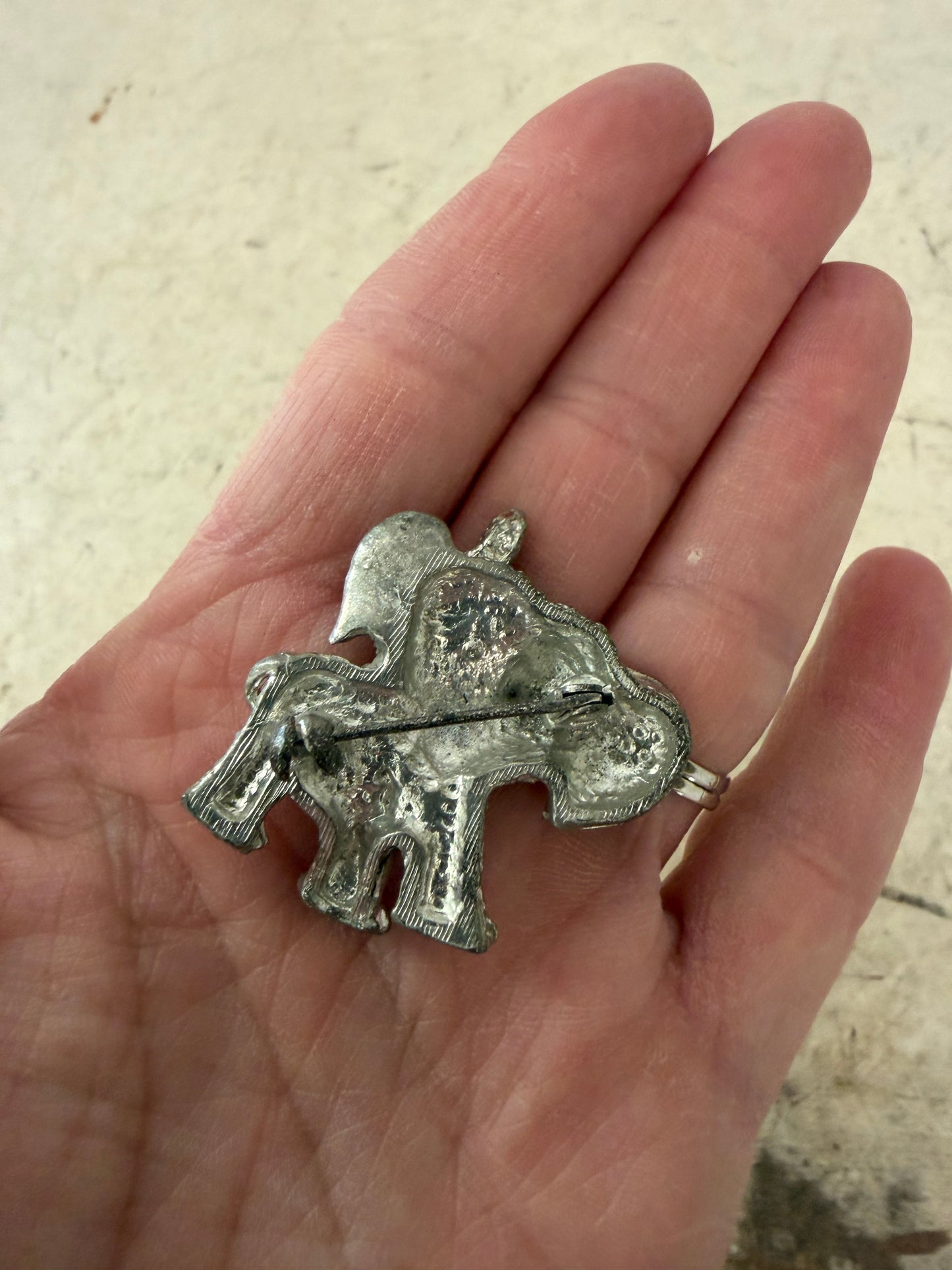 Silver Tone Small Elephant with Rhinestone Eyes Pin / Brooch