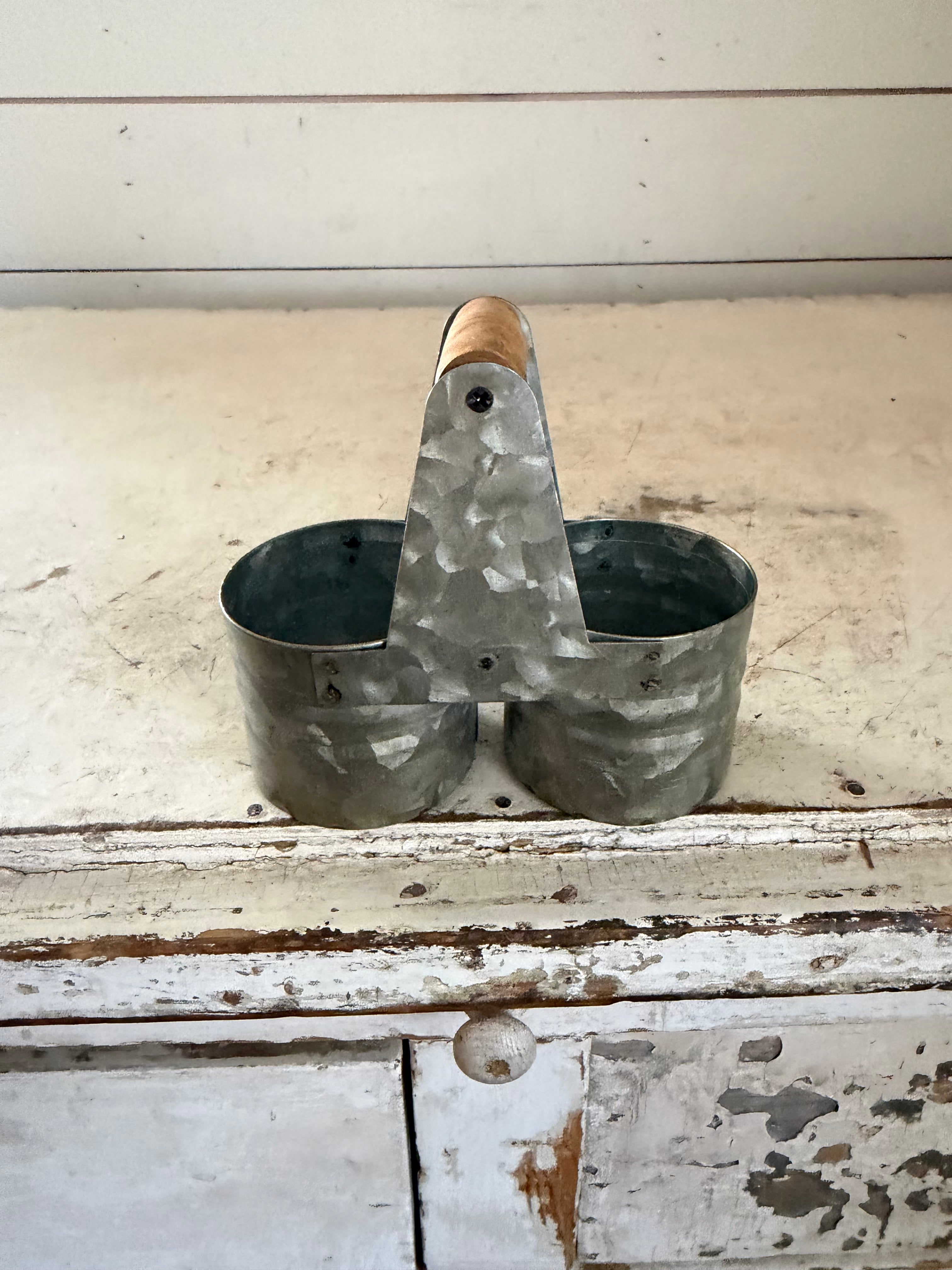 Galvanized, salt, pepper shaker holder