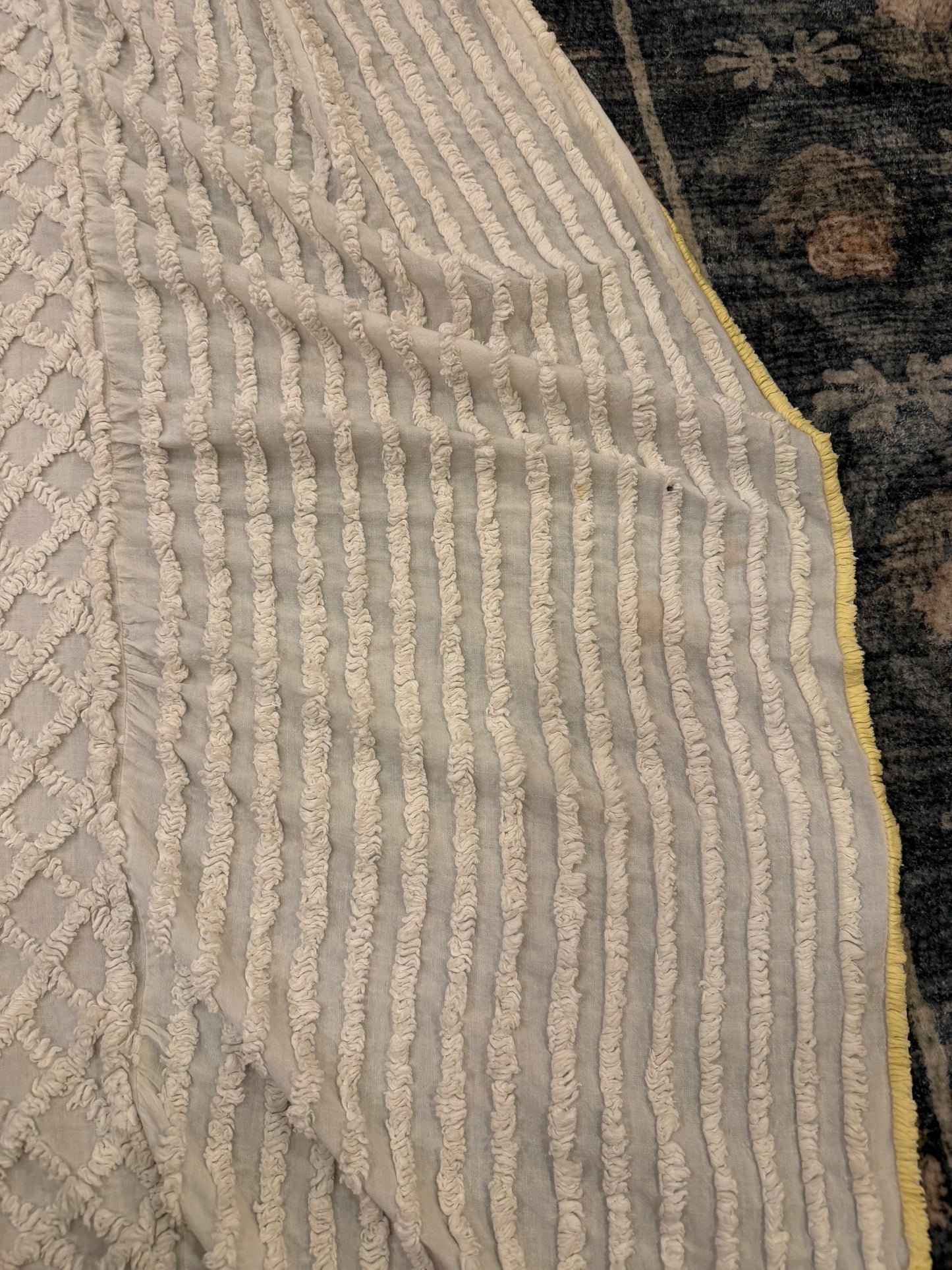 Vintage Queen Chenille Beadspread has light stains and wear as shown